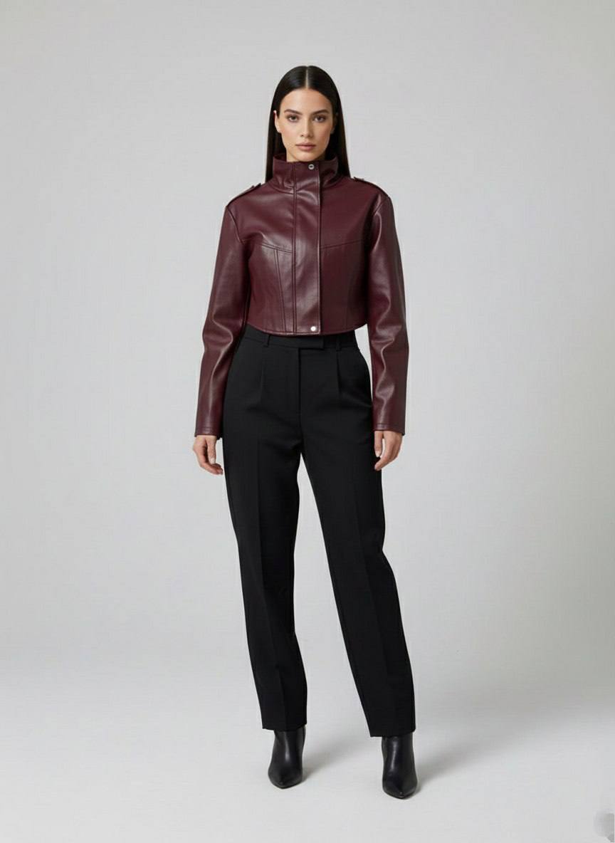 High-waisted leather jacket