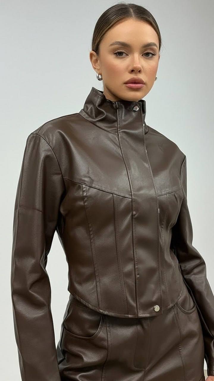 High-waisted leather jacket