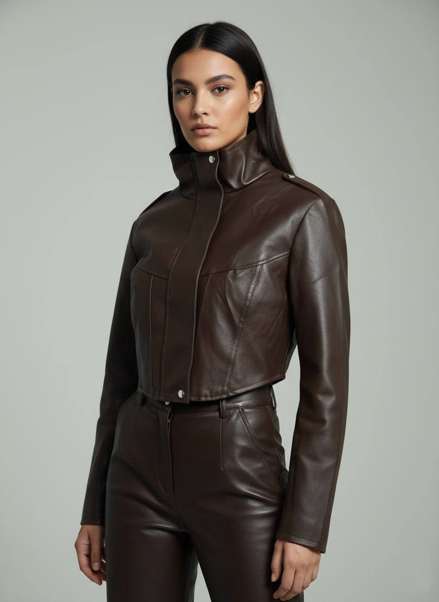 High-waisted leather jacket