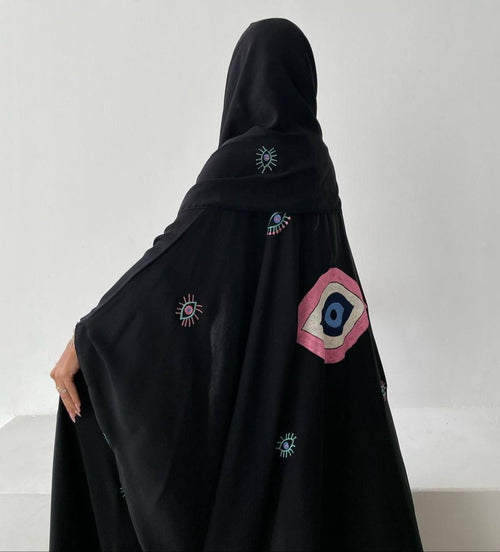 Black Caftan with Eye-Shaped Embroidery