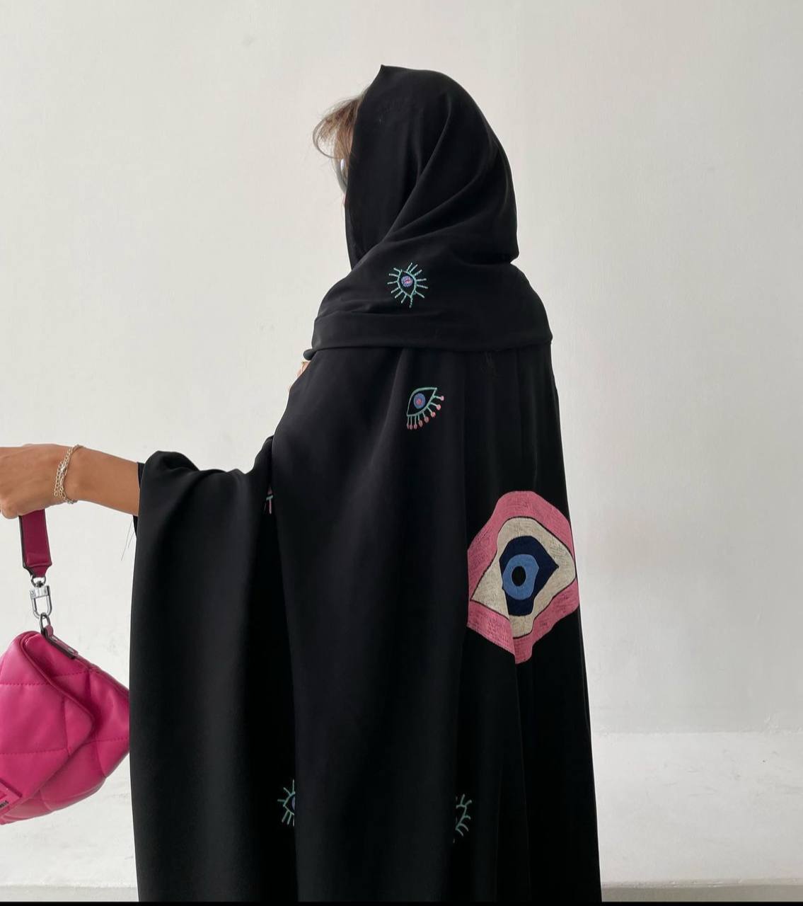 Black Caftan with Eye-Shaped Embroidery