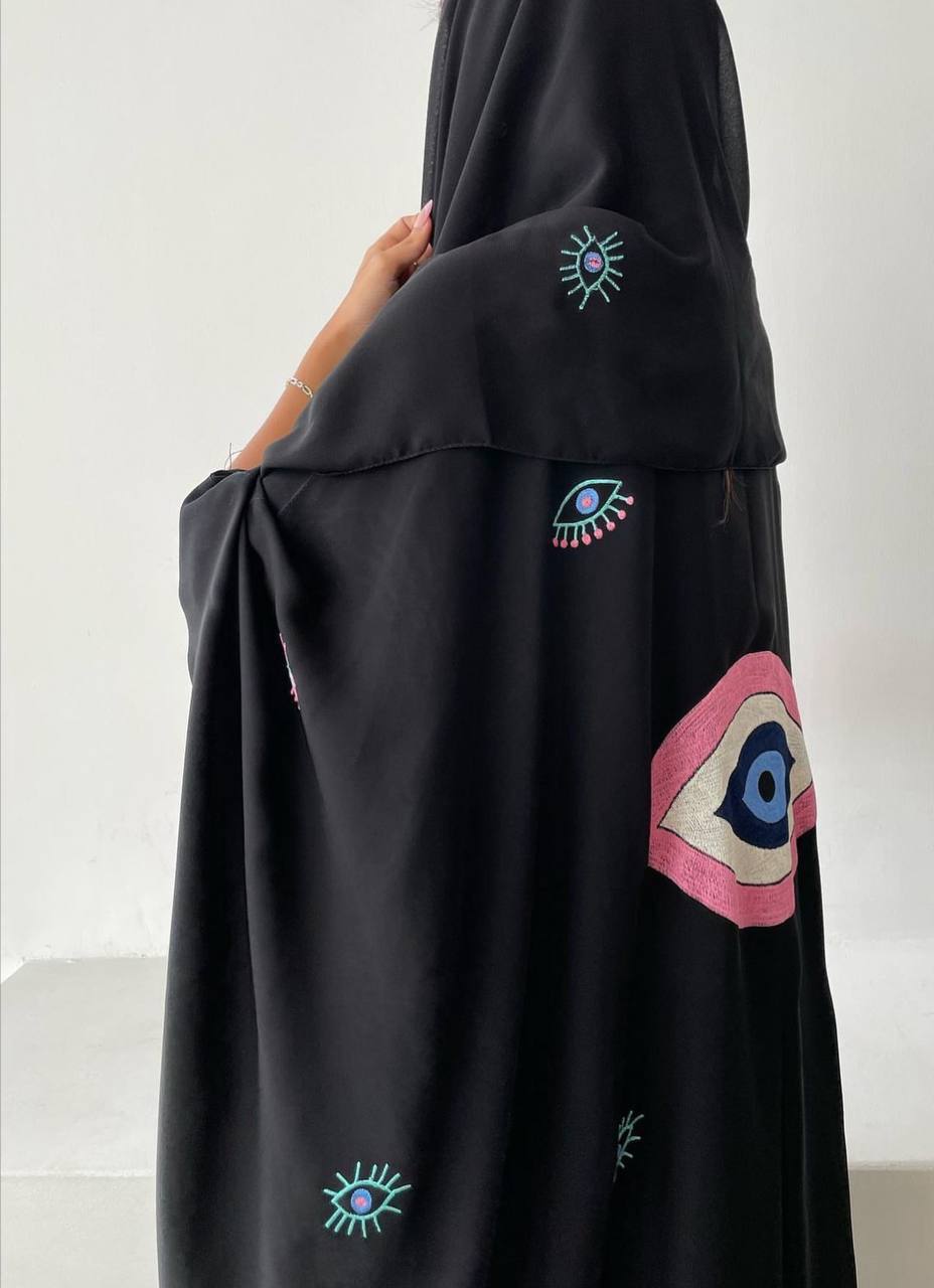 Black Caftan with Eye-Shaped Embroidery