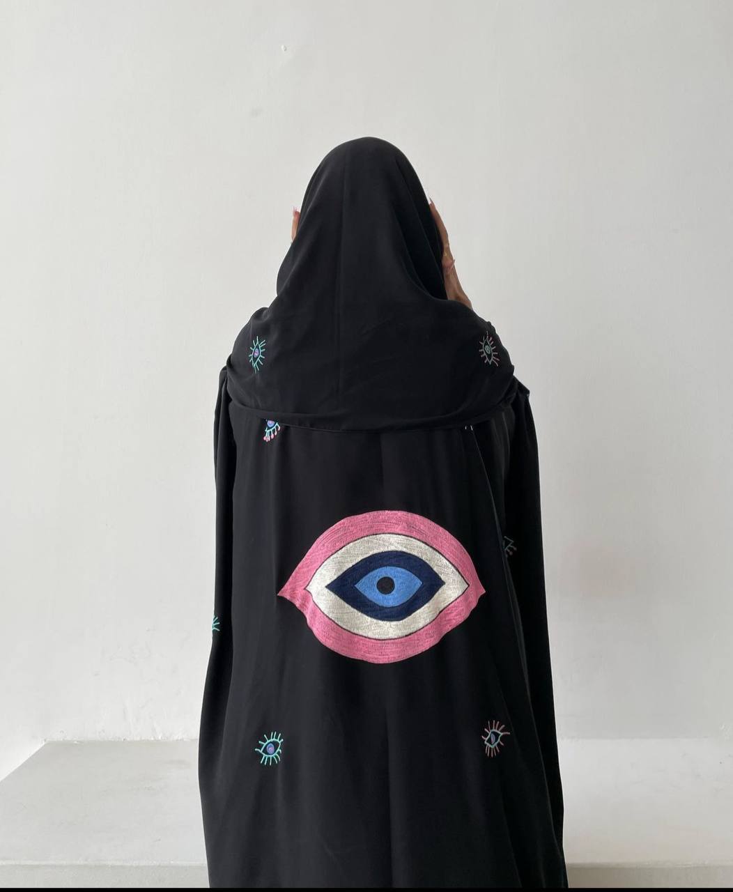Black Caftan with Eye-Shaped Embroidery